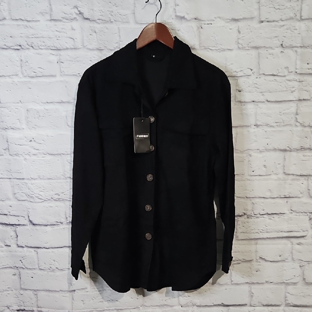 Classic Black Button Down Corduroy Shirt for Women